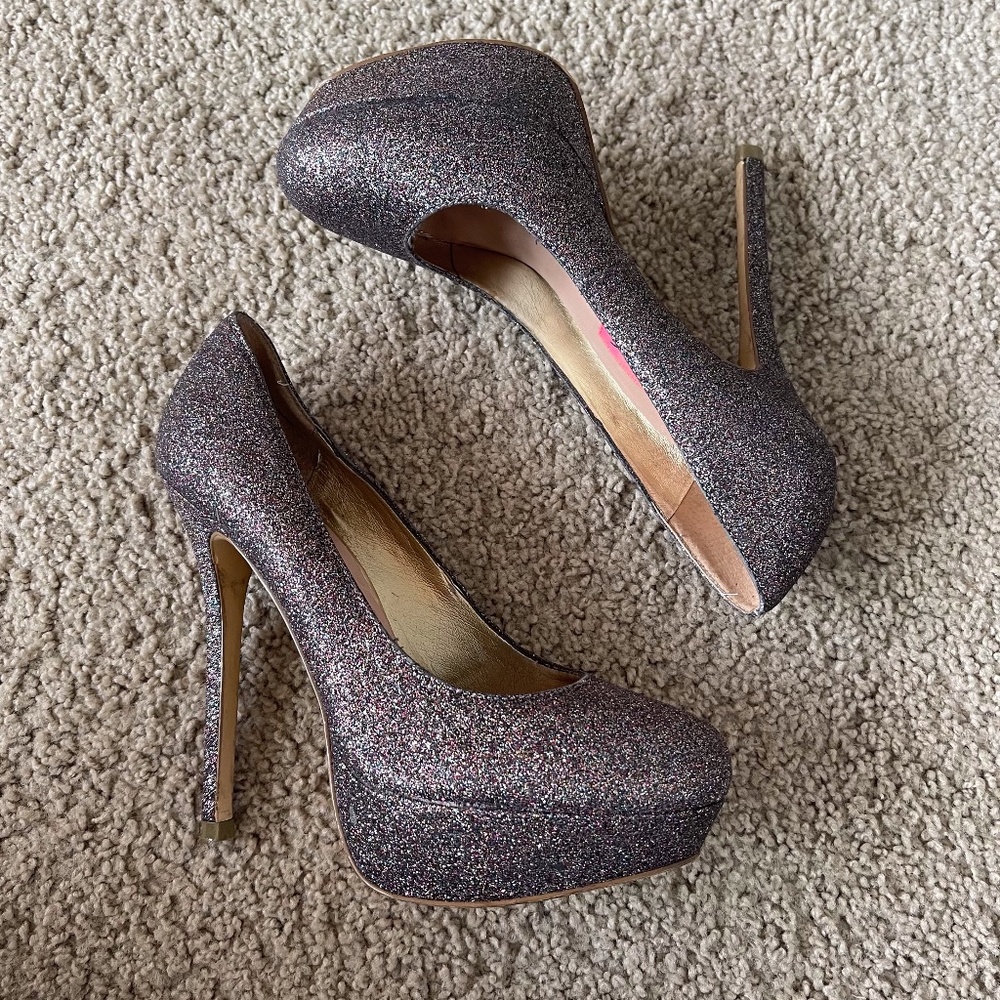 Betsey Johnson Glitter Heels - Black and Silver
